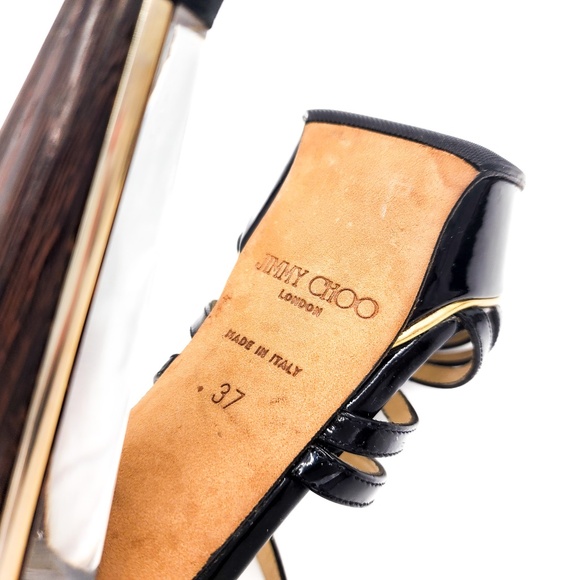 JIMMY CHOO Platform Patent Leather Strappy Lucite Wooden High-Heel Shoes EU 37 - Picture 8 of 9